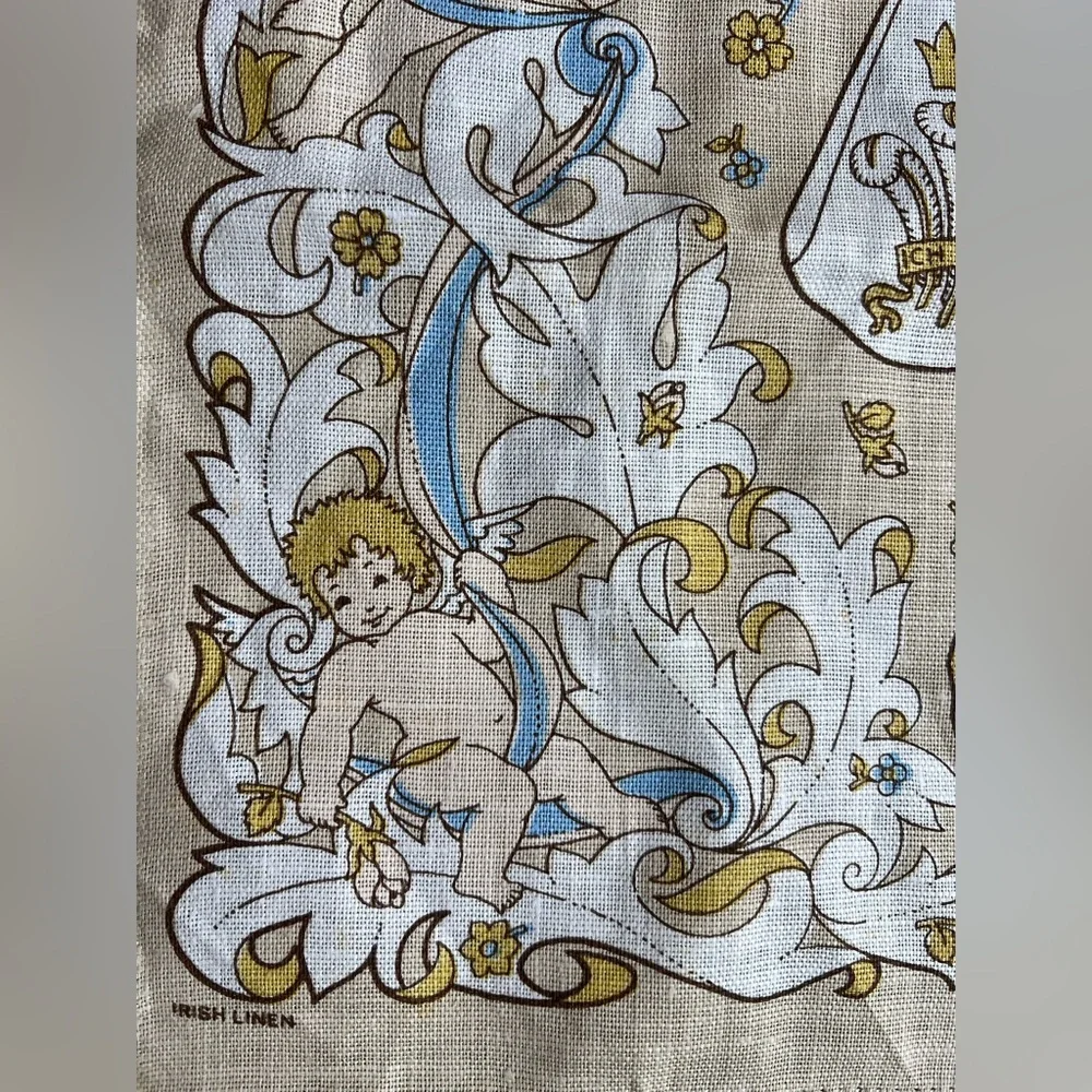 Vintage Royal Baby Stork‎ Irish Linen Tea Towel Made in Ireland 18.5 x 29 Wales